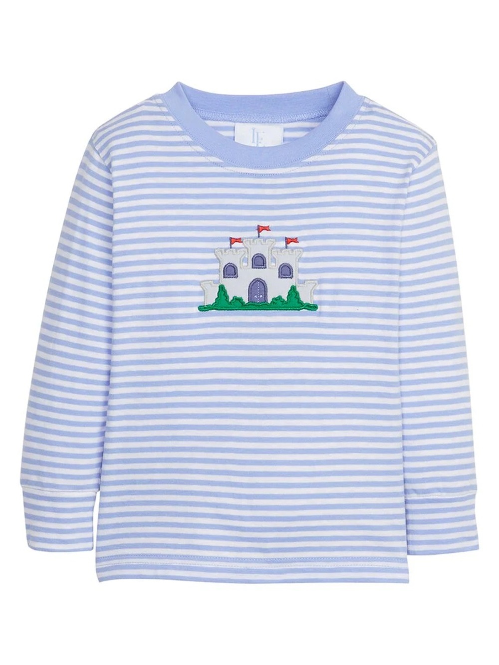 Little English Light Blue & White Striped Long-Sleeve Top with Castle Motif
